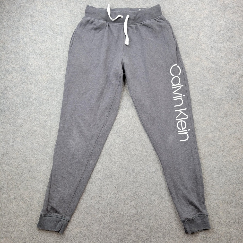 Calvin Klein Pajama Pants Womens Small Gray Logo Jogger Sleepwear Lounge Cotton
